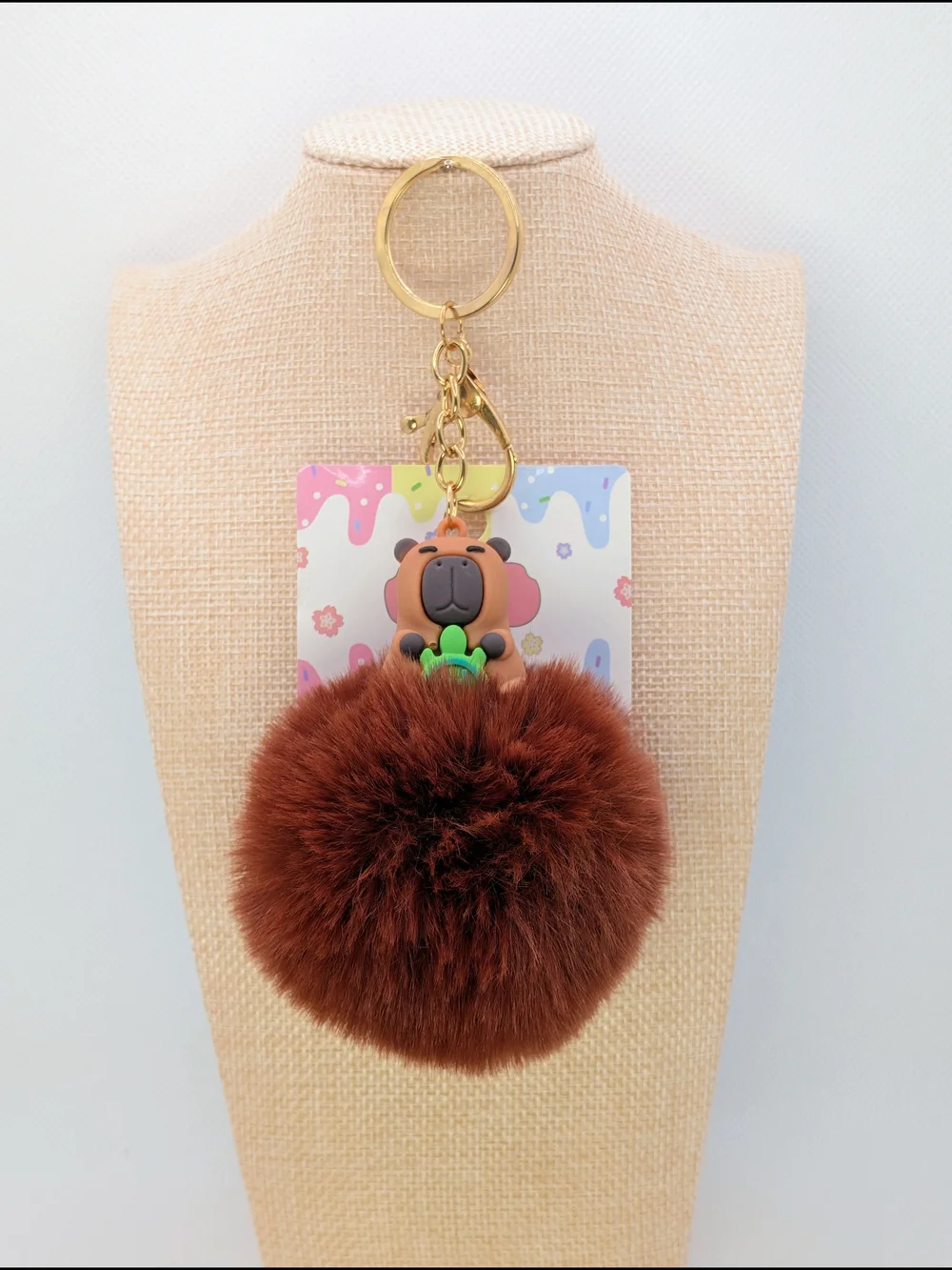 Capybara With Turtle Pom Poof Keychain Bag Charm